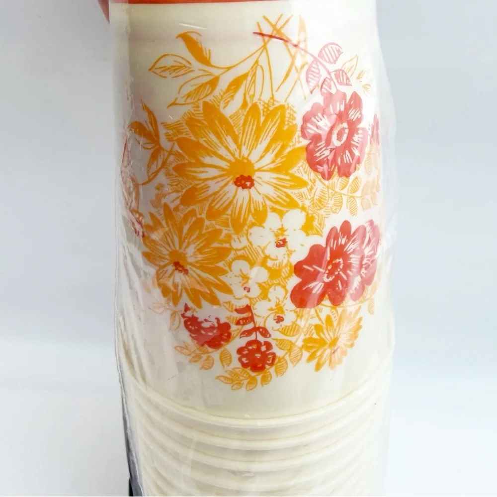 NEW Vtg 1984 Ralphs Grocery Store 18 Paper Cold Cups 16 oz Flowers Red Gold Prop